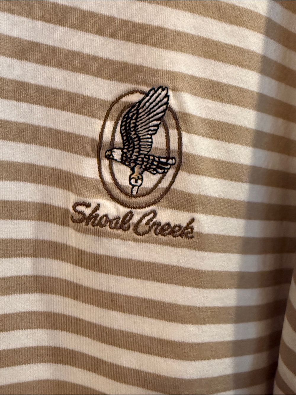 Shoal Creek CC Golf Fairway & Greene Men's Beige White Striped Shirt